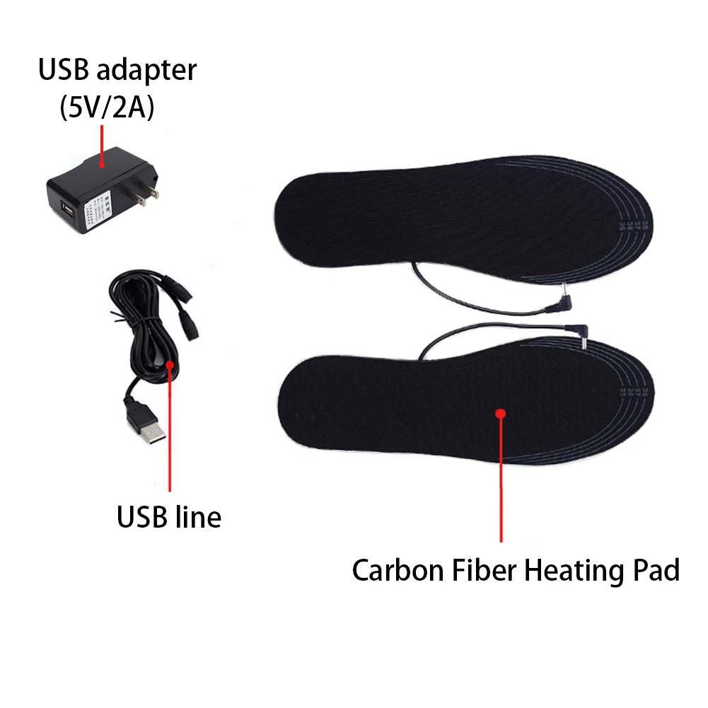 

Insoles Reusable Foot Warmer Carbon Fiber Washable USB Shoe Pad Dirt Proof Men Women Black Winter Electric Heated Cuttable