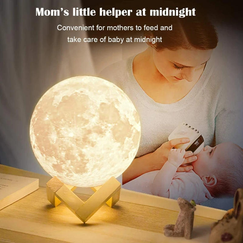 

Rambery moon lamp 3D print night light Rechargeable 3 Color Tap Control lamp lights 16 Colors Change Remote LED moon light gift