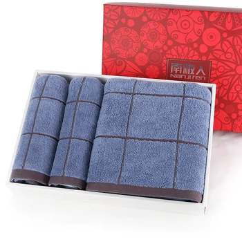 

Luxury Plaid Bath Towel Set Three-piece Gift Box Cotton Adult Soft Absorbent Gifts Custom Towels Bathroom Cotton Home 6MM98