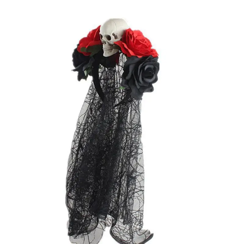 

Women Girls Halloween Horror Skull Lace Veil Headband Simulation Rose Flower Hair Hoop Cosplay Costume Masquerade Party Supplies