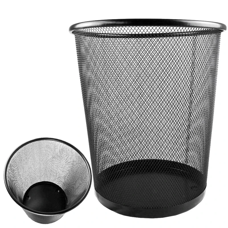 Simple office home iron mesh trash fashion round trash Kitchen debris cleaning bucket 2pcs black