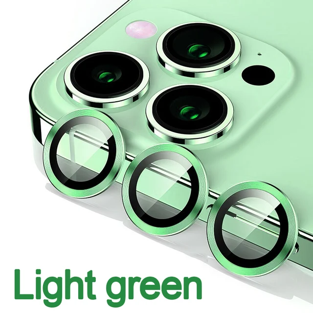 Diamond Glitter Camera Lens Protector On For iPhone 13 12 11 Pro Max Mini Metal Ring Lens Glass On iPhone 13 Pro Max Protective Light green