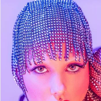 

2020 New Bling Crytsal Tassel Headpiece Jewelry Headband Headwear Hat for Women Luxury Rhinestone Head Cap Hat Hair Accessory