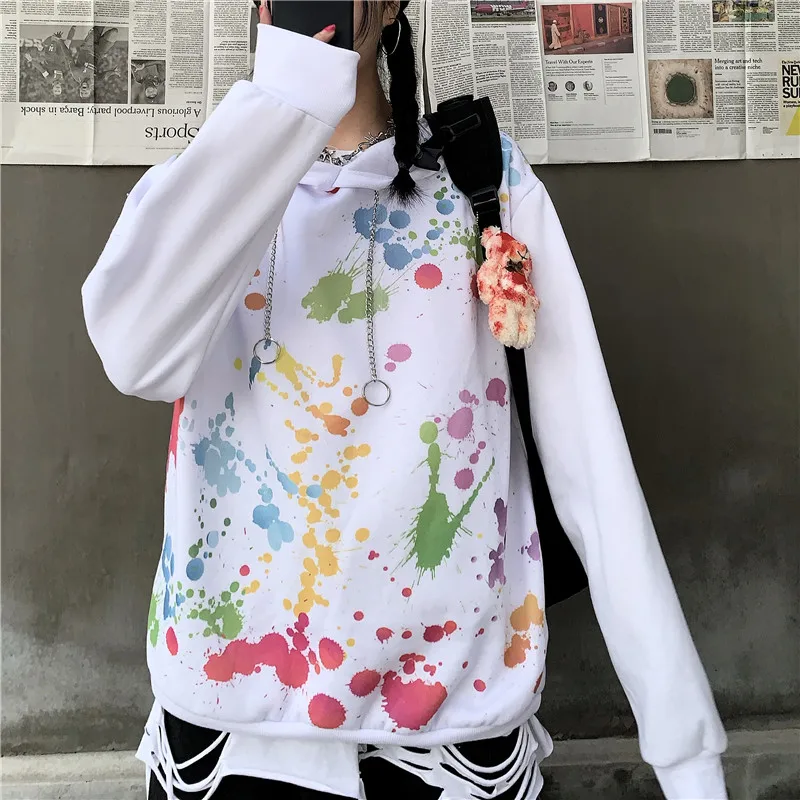 Moda feminina женская одежда ins принт Уличная Стиль Осень с капюшоном длинным рукавом пуловер и толстовки bf Мода Горячая