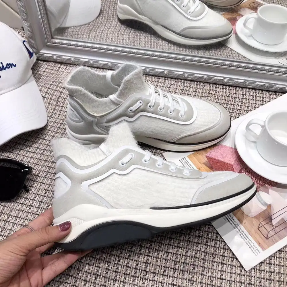 Casual Shoes Women Platform Sneakers White Fashion Ladies Chunky footware Cattle Cashmere Female Trainers Thick Bottom Shoe - Color: White