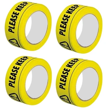 

4Pcs Social Distancing Floor Tape Strips Safety Stripe Tape Social Distancing Floor Sign Please Keep A Safe Distance 2M