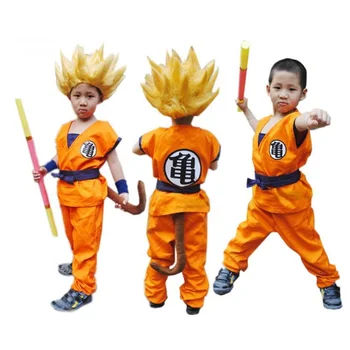 

Dragon Ball Z Son Goku cosplay costume kids monkey suit children Halloween boys clothes shirt+pant+belt+wristband+Tail