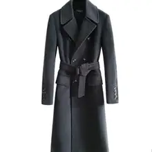 S-6XL, новинка, Мужская одежда, кашемировый шерстяной Тренч, повседневное двубортное пальто размера плюс, удлиненное, выше колена, шерстяное пальто