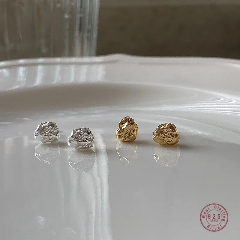

925 Sterling Silver Simple Irregular Lava Meteorite Stud Earrings Women Creative Exaggerated Party Jewelry Friendship Gift