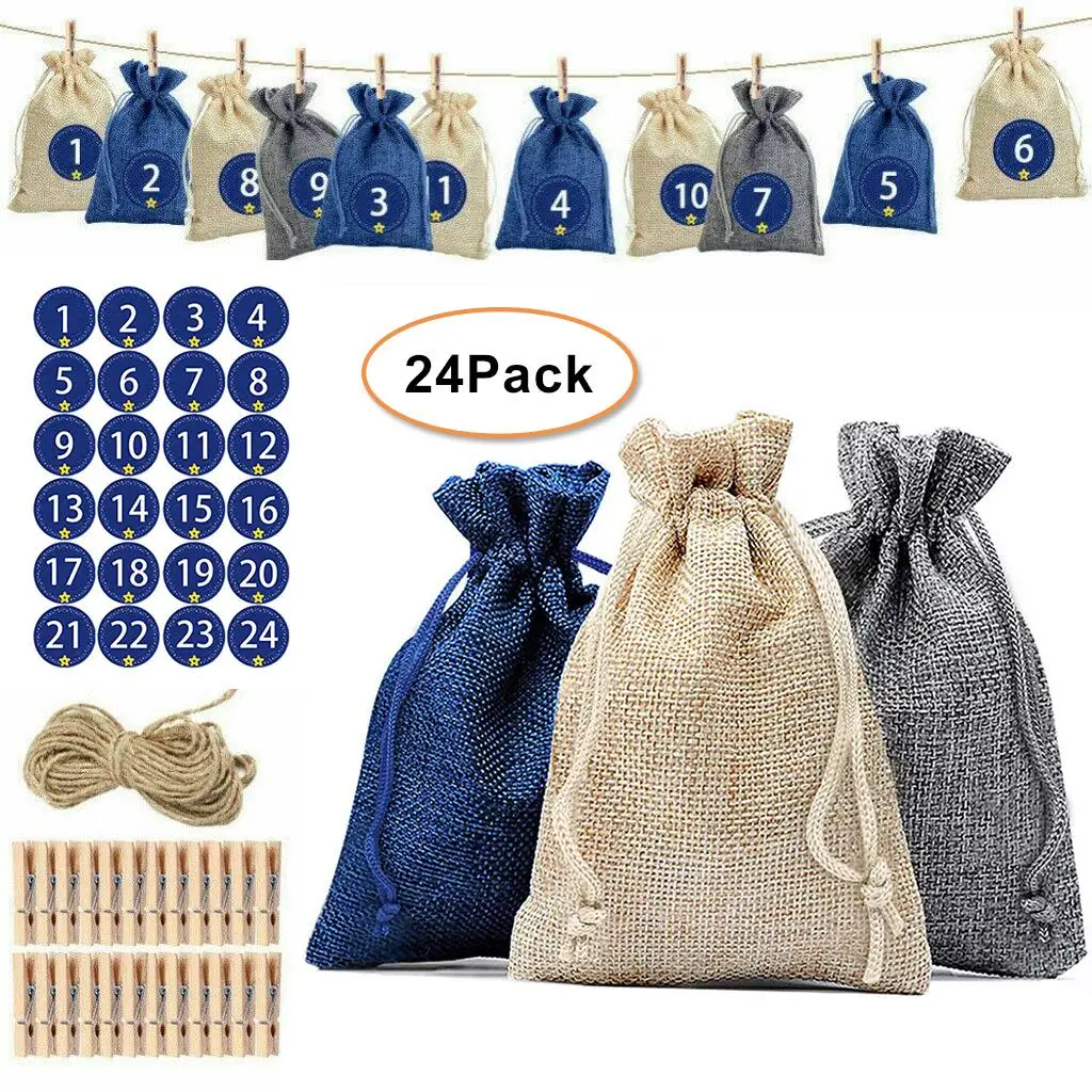 

24Pcs Christmas Gift Candy Storage Pouch Drawstring Bag Wedding Xmas Party Decor