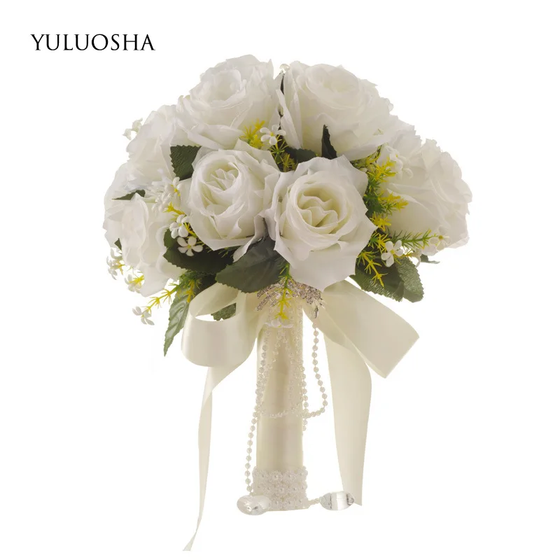 Tanio YULUOSHA sztuczna biel bukiet ślubny ręcznie robione kwiaty ślubne