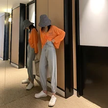 Джинсы с высокой талией для женщин, винтажные синие джинсовые штаны-шаровары для женщин, Vaqueros De Mujer Cintura Alta Tejanos Mujer, повседневные