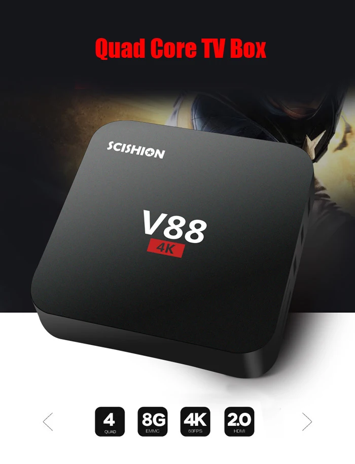 

Android TV Box V88 1GB RAM 8GB ROM RK3229 Quad Core 1080P HD WiFi Smart TV BOX Media Player Set Top Box