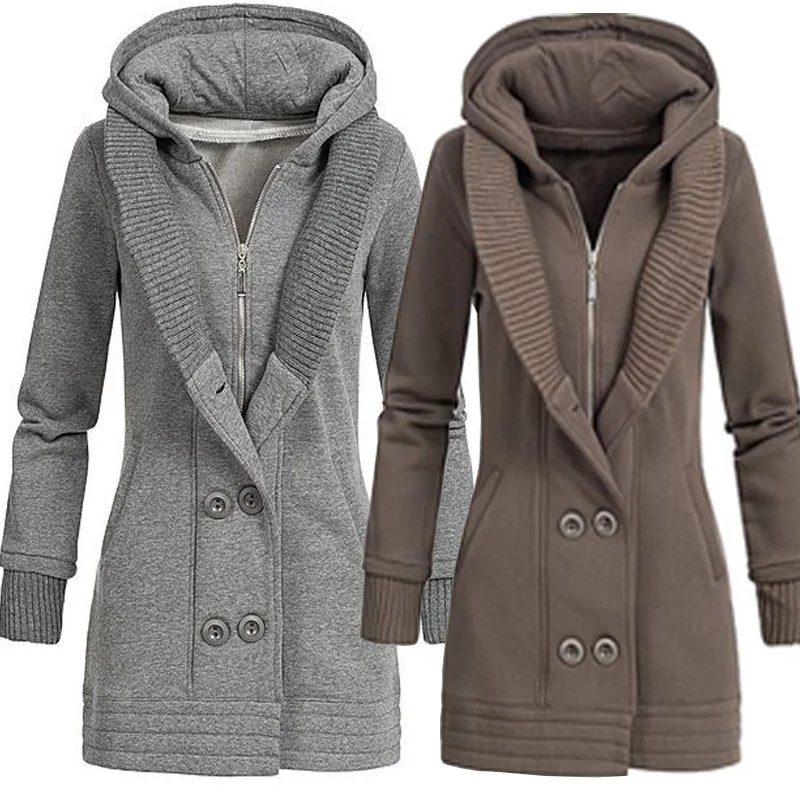 Ozhouzhan AliExpress осенняя и зимняя длинная однотонная куртка на молнии пальто Nw7141