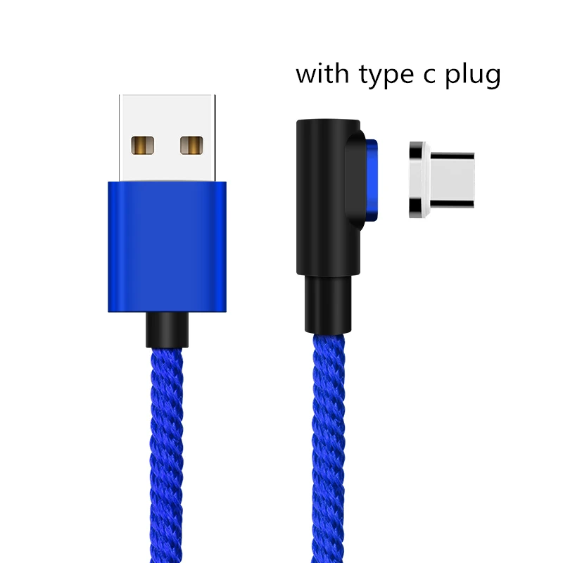 90 градусов 3A Магнитный кабель Micro USB кабель type C кабель передачи данных для быстрой зарядки для iPhone XS MAX XR SAMSUNG S10 Plus S9+ S8 Note 9 - Цвет: Blue Type-C