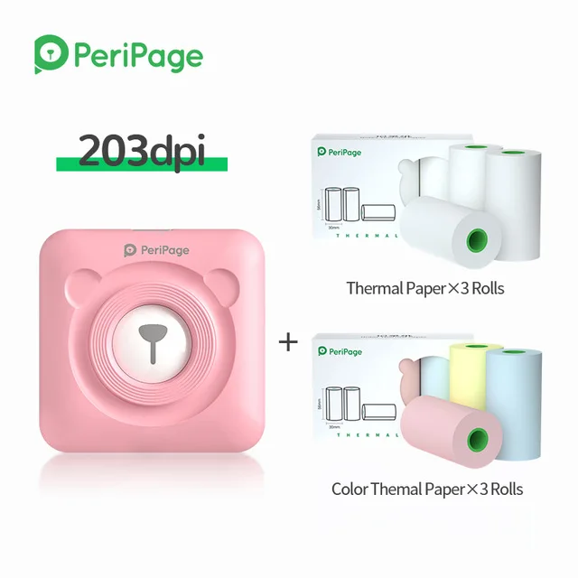 Peripage A6 Mini Photo Printer 58mm Notes Sticker Label Printer ink free Thermal Photo Printer with Paper Roll Sticker Color mini sprocket printer Printers