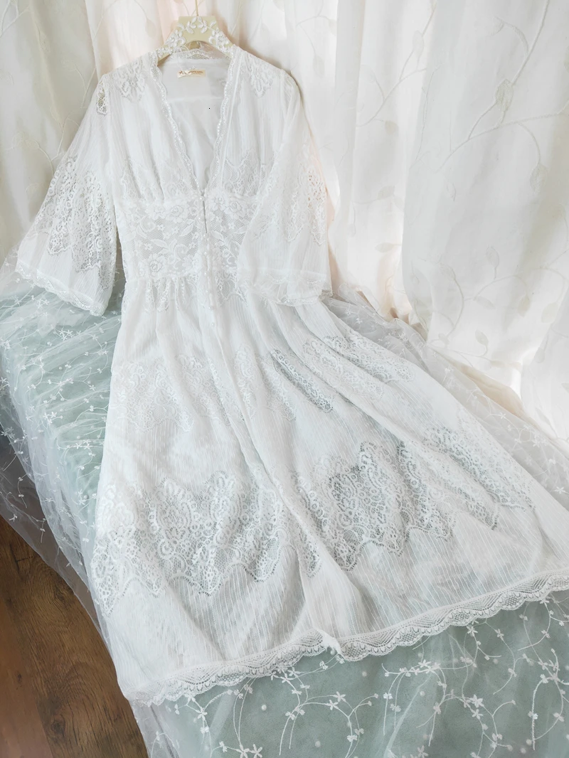 Ночное белье сексуальное Длинное ночное белое кружевное винтажное платье принцессы сорочка в средневековом стиле Европейский стиль дворцовый халат красивые платья