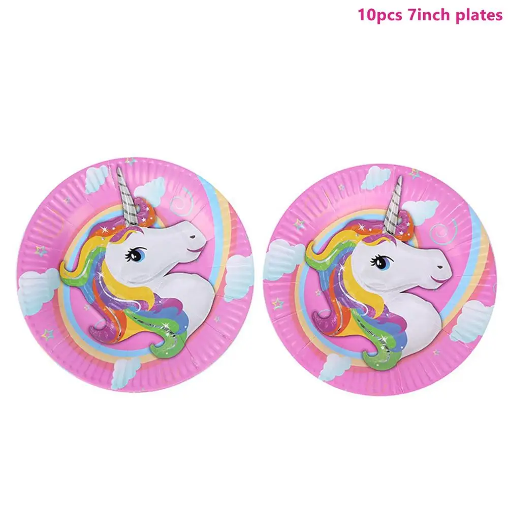 Taoup Cloud Rainbow Unicorn Cake Topper Wedding Horns Unicorn Birthday Party Supplies Cake Flags Baby Shower Decor Boy Favors - Цвет: Plates