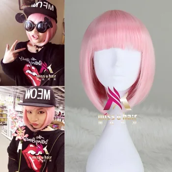 

Short High Temperature Fiber Hair Cosplay Wigs Synthetic Hair Heat Resistant BOBO Wig pink red black Straight Hair+wig cap