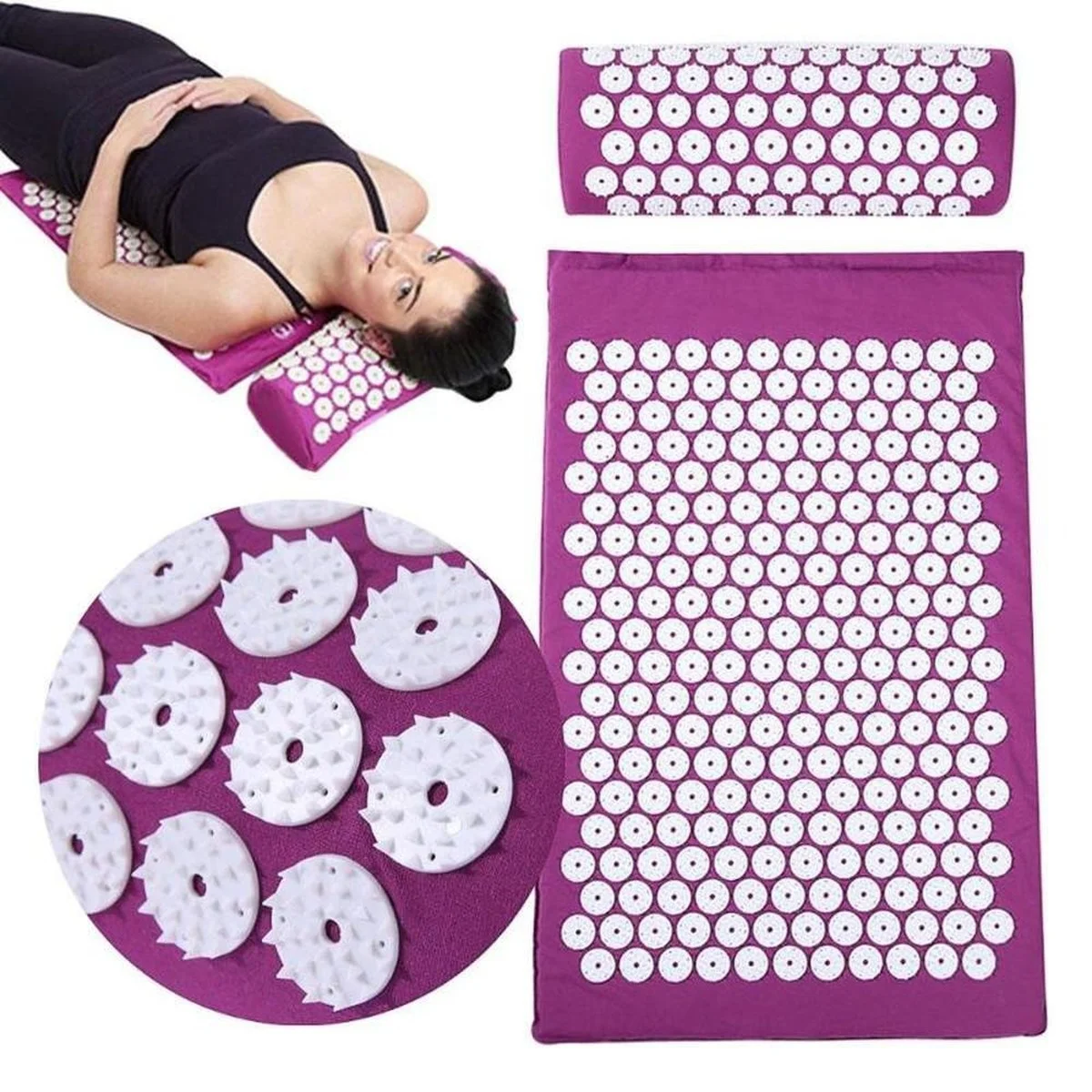 Acupressure Mat + Pillow Massage Set Acupuncture Mattress for Neck Back