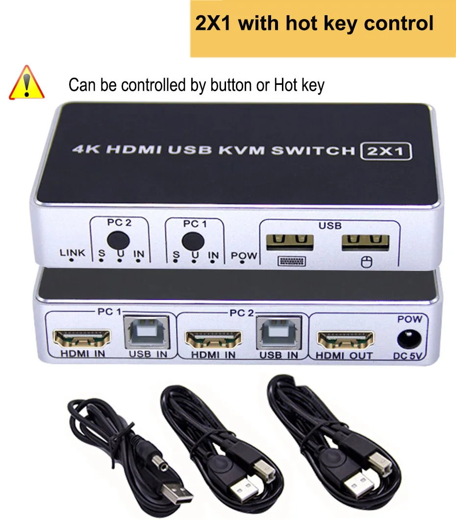 4 порта HDMI KVM переключатель 2 порта USB HDMI KVM переключатель для 2 ПК ноутбук обмен 1 HDMI монитор и UBS Мышь Клавиатура - Цвет: 2X1 Hot Key