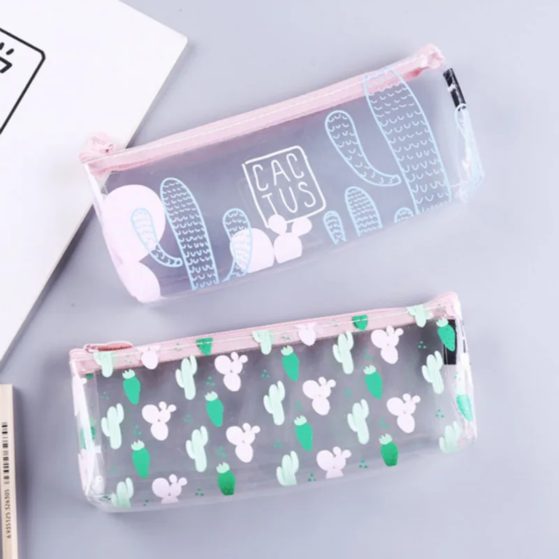 1 шт. Kawaii Прозрачный Футляр чехол с рисунком кактуса подарок школьный пенал