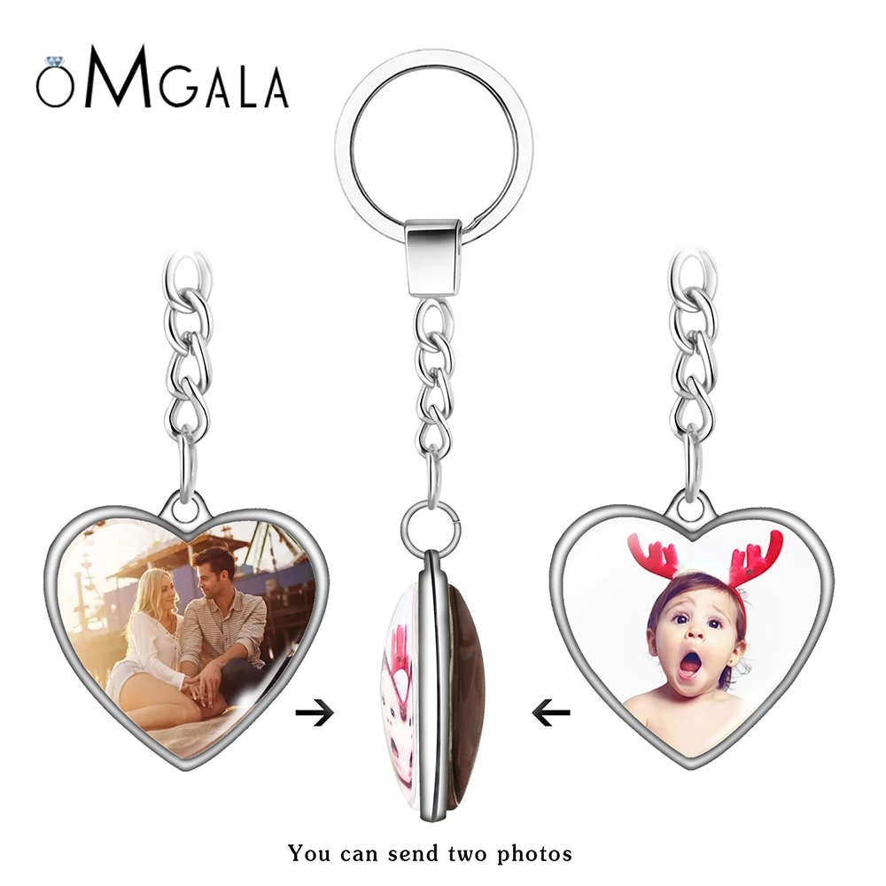 

Double Sides Personalized Custom Heart Keychain Baby Family Photo Love Keyrings Custom Jewelry Car Key Holder Grandparts Gifts