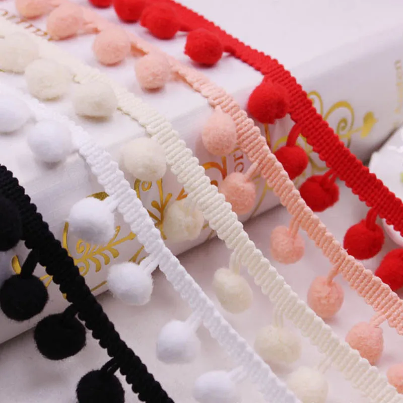 

Lace Fabric Sewing Accessories 12mm Pompom Trim Pom Pom Decoration Tassel Ball Fringe Ribbon DIY Material Apparel 2yard