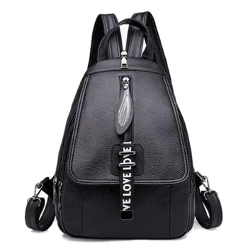 

Fashion Small Fresh And Elegant Backpack Simple Backpack Pu Leather Pure Zip Shoulder Bag Black