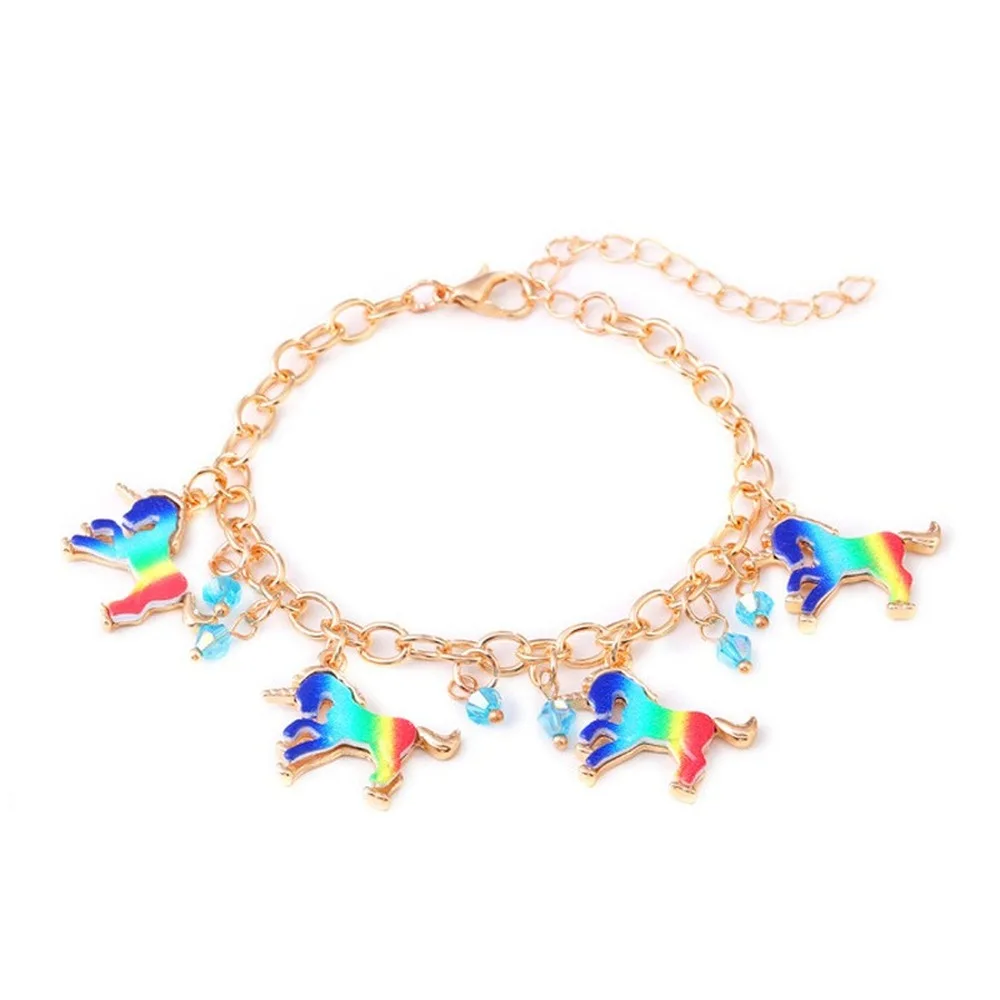 Стиль браслет с единорогом мультфильм анимация красочные маленькие женщины сплав Унисекс Браслет HWASY1804