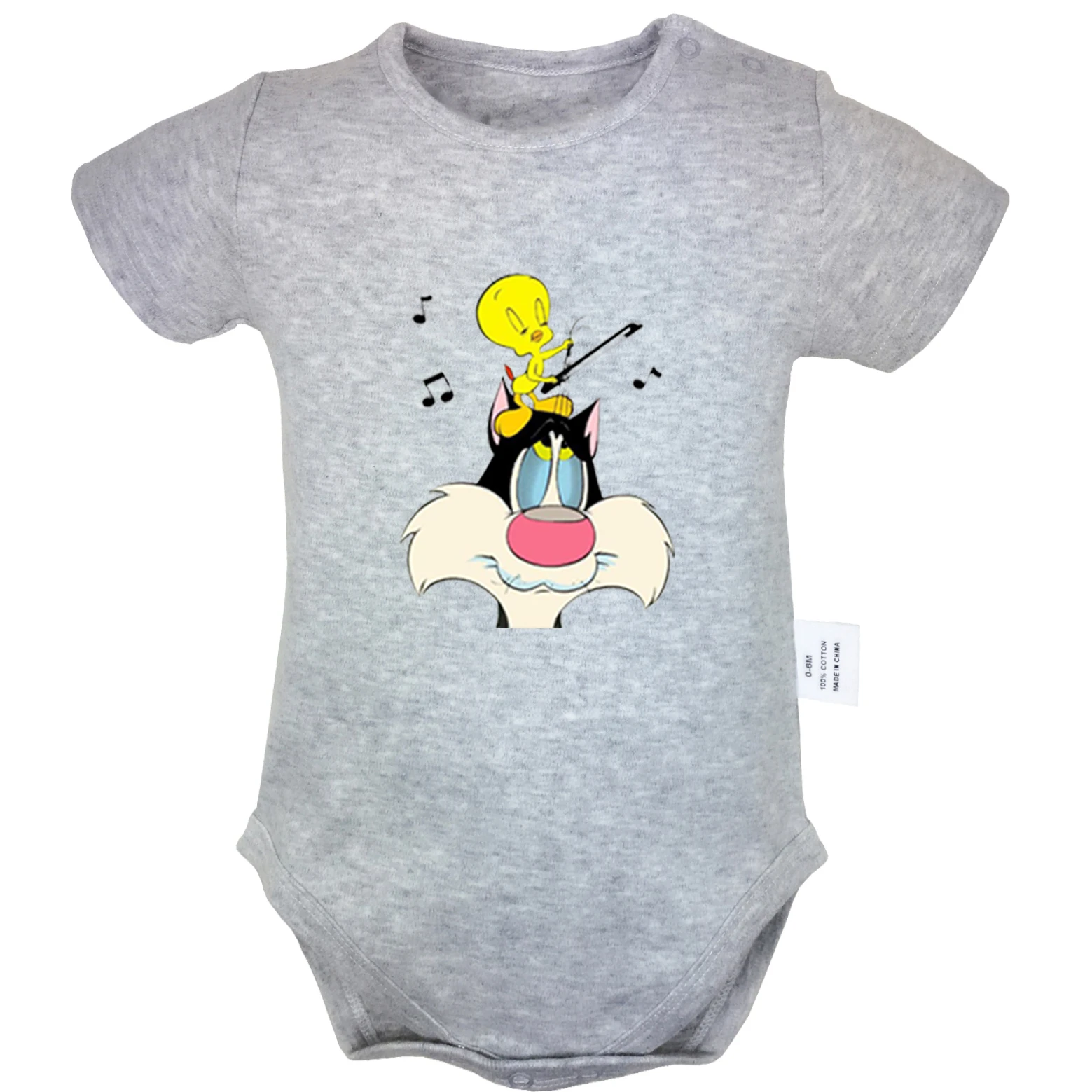 

Cute Cartoon Tweety Bird riding Sylvester Cat Design Newborn Baby Outfits Jumpsuit Printing Infant Bodysuit Cotton Clothes Gift