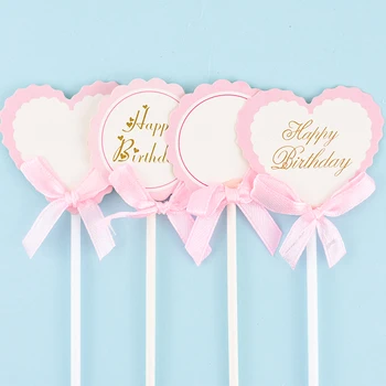 

Cakelove 3pcs DIY blank Round bow cake topper card birthday wedding party theme cake insert decoration flag wedding decorations
