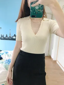 

Women Sweater Spring / Summer 2020 Women's Beige V-Neck Knit Top