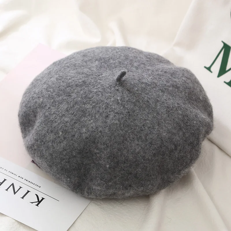 

New Women Solid Color Beret Woolen Winter Hat For Girl Bonnet Caps Warm Walking Cap Hot Sell All Matched Hats