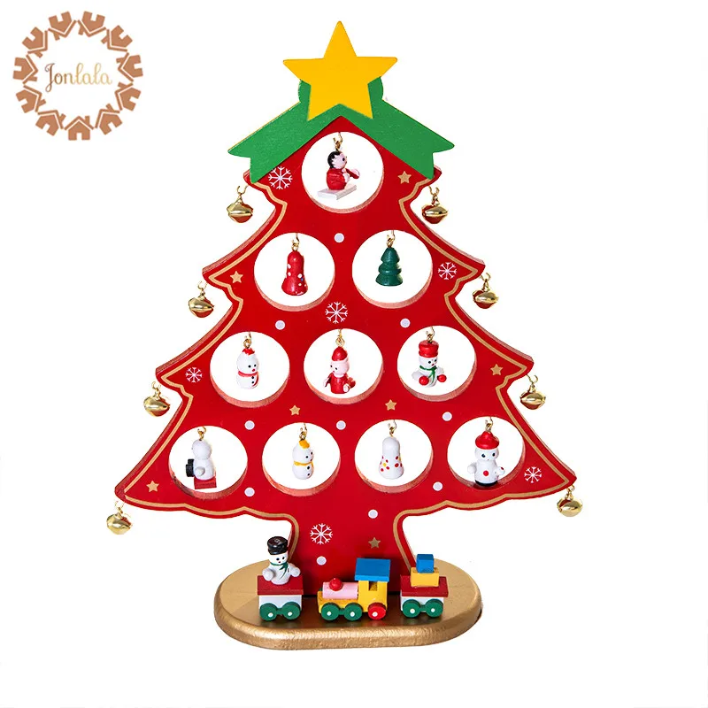  XMAS Gift 1pc mini table XMAS trees Decoration wood christmas tree with ornament for X'mas More Tha