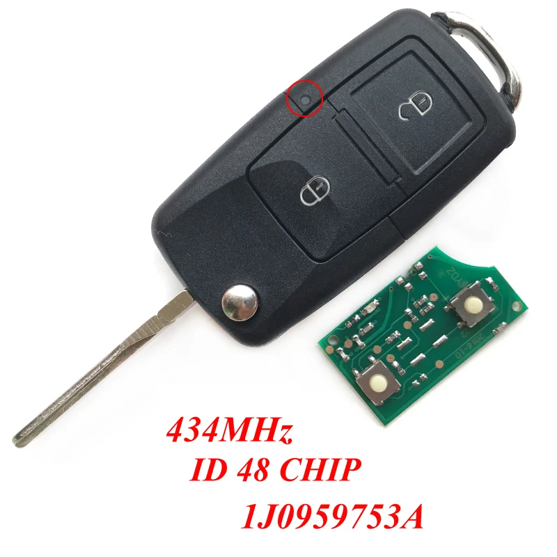 2 кнопки 434 МГц дистанционный ключ для VW VolksWagen Golf Bora Polo Beetle lupo Passat 1J0 959 753 AG