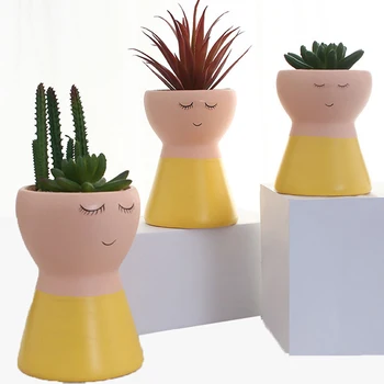 

Home Decoration Ornaments Ceramic Flower Pots Lovely Ceramic Doll Pots Succulent Holder Mini Figurines Fairy Garden Planter Pot