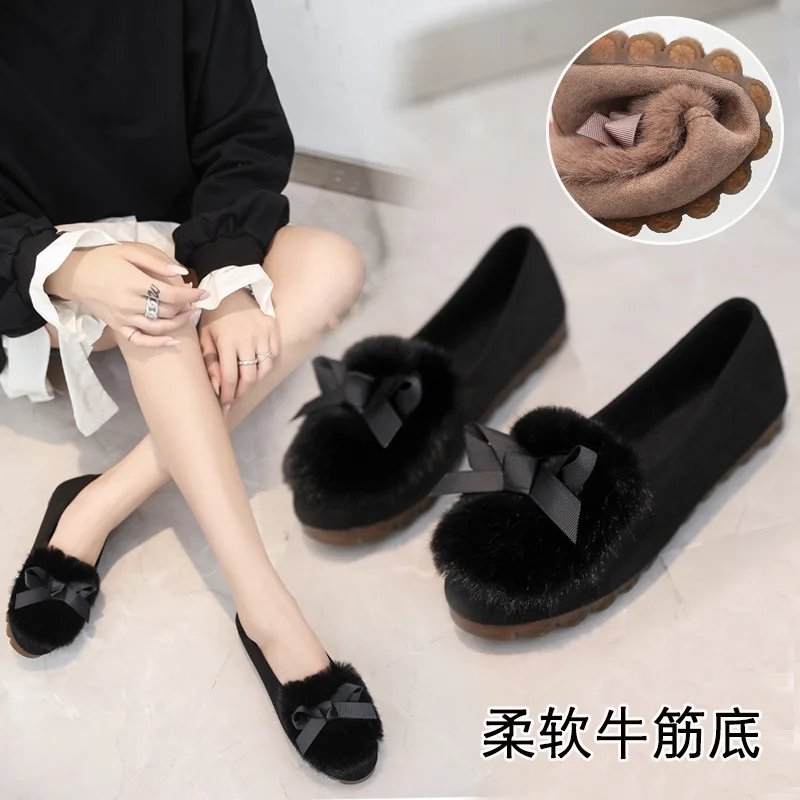 

Korean-style Flat Fluffy Shoes Single Shoes Women's 2019 Autumn New Style Shoe Versatile Slip-on Loafers Autumn And Winter WOMEN