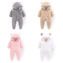 OEAK/утепленная Пижама для младенцев; комбинезон; коллекция года; одежда с капюшоном для новорожденных; мягкая флисовая одежда; новая зимняя верхняя одежда; комбинезон для мальчиков и девочек
