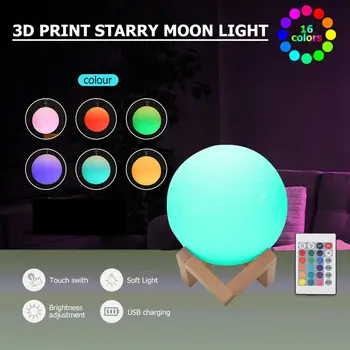

16 Colors 3D Print LED Moon Shape Night Light Touch Dimmable Bedroom Bedside Home Decor Romantic Light For Party Birthday Gift