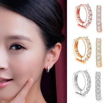 

Fashion 925 Sterling Silver Earring Golden Silver Rose Gold For Women Round Stud Earring Christmas Gift Party Wedding Jewelry