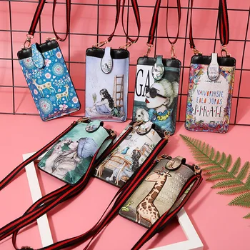 

Giraffe girl graffiti female bag 2020 mini inkjet graffiti printing mini mobile phone bag Korean graffiti shoulder messenger bag
