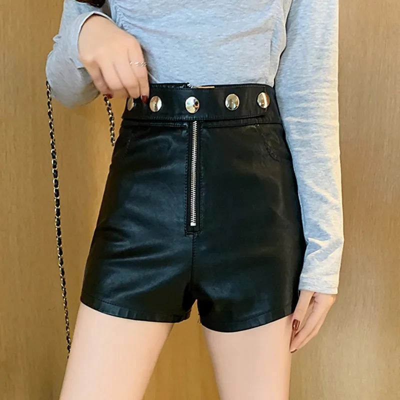 S-2xl кожаные черные шорты женские новые шорты из искусственной кожи женские на осень 2019 зима Высокая талия короткие Feminino