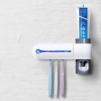

2 in 1 UV Light Ultraviolet Toothbrush Sterilizer Toothbrush Holder Automatic Toothpaste Squeezers Dispenser Home Bathroom Set