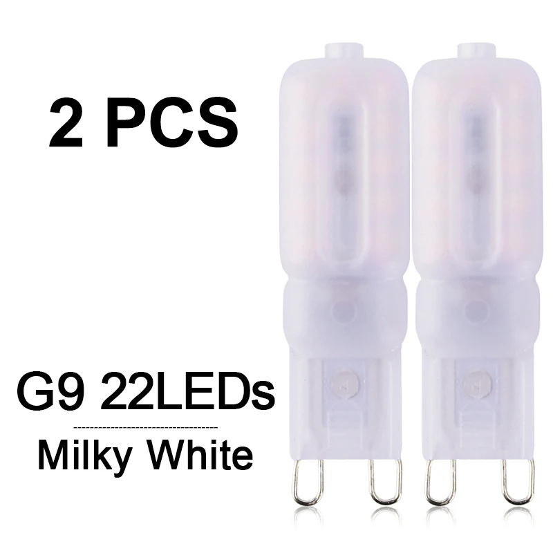 22LEDs G9 Milky 2pcs 2 шт./лот, G4 G9, светодиодный мини-светильник, светодиодный, переменный ток 220 В, постоянный ток, 12 В, SMD2835, прожектор, люстра, высокое качество, освещение, заменить галогенные лампы - Испускаемый цвет: 22LEDs G9 Milky 2pcs