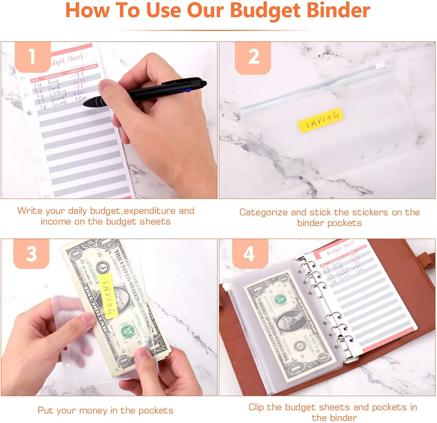 A6 PU Leather Budget Binder Cash Envelopes Organizer 12 Pcs Binder Pockets Budget Sheets Sticker Sheets for Money Saving pp folder notebook binder cover ring binder pockets photocard binder money budget binder craft storage binder