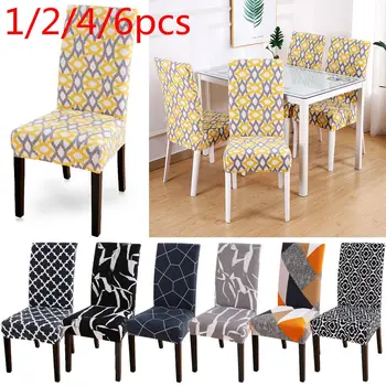 

1/2/4/6pcs Printing Dining Chair Cover Spandex Elastic Slipcover Removable Anti-dirty Kitchen Seat Case Stretch Chair Cover