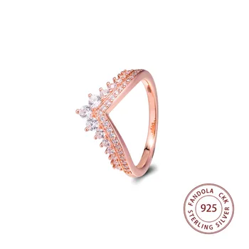 

Rose Princess Wishbone Ring femme 925 Sterling Silver Wedding Rings for Women Original Fashion Jewelry anillos Free Shipping