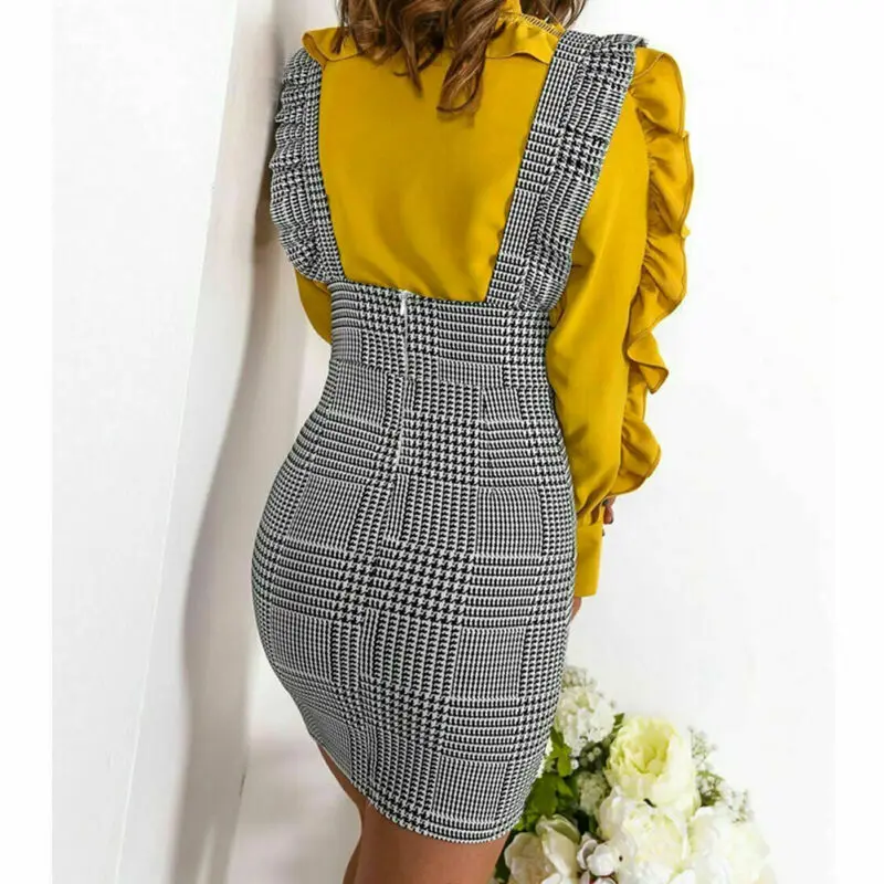 Women Summer Houndstooth Suspender Skirt Braces Skirt Bodycon Shoulder Straps Overall Skirts Femme OL Office Lady Slim Skirts Women Summer Houndstooth Suspender Skirt Braces Skirt Bodycon Shoulder Straps Overall Skirts Femme OL Office Lady Slim Skirts