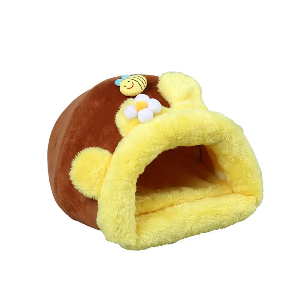 

Winter Warm Small Pet Bed Hamster Cotton Nest Rabbit Warm House Plush Pet Bed Anti-slip Bottom Cute Bee Shape Pet Nest